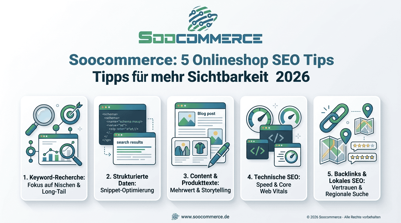 Soocommerce: 5 Onlineshop SEO Tipps für mehr Sichtbarkeit 2026