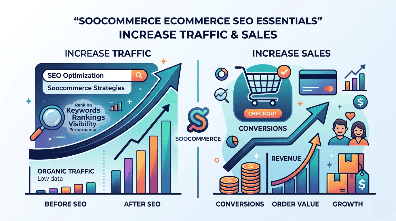 Soocommerce Ecommerce SEO Essentials: Increase Traffic & Sales